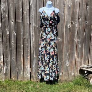 Loft blue floral cold shoulder dress size small